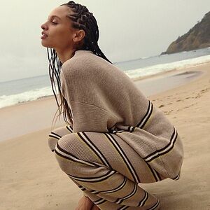 Free People Beach Mariner Set Striped Beige and Yellow Sweater Set